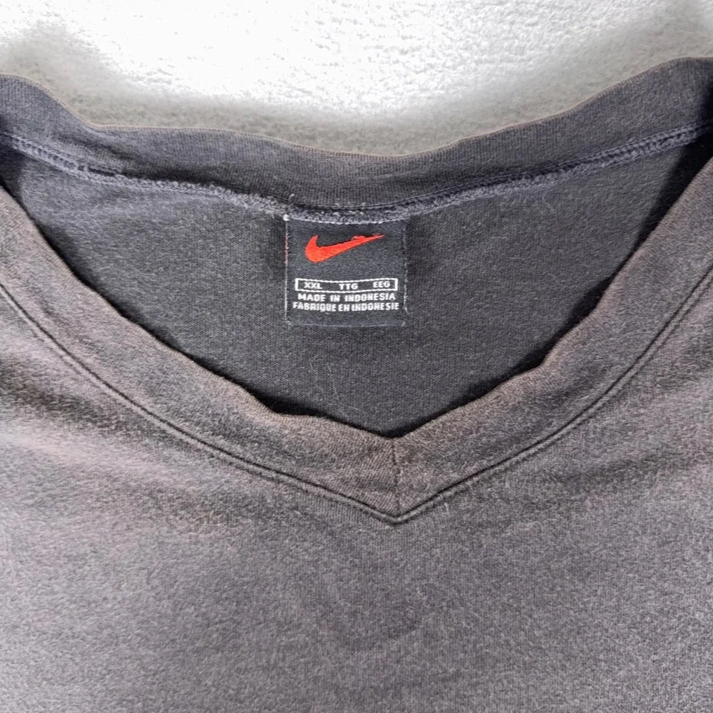 Vintage 90s Nike V Neck Pocket T Shirt XXL Faded Black‎ Swoosh Racing Stripe Tee